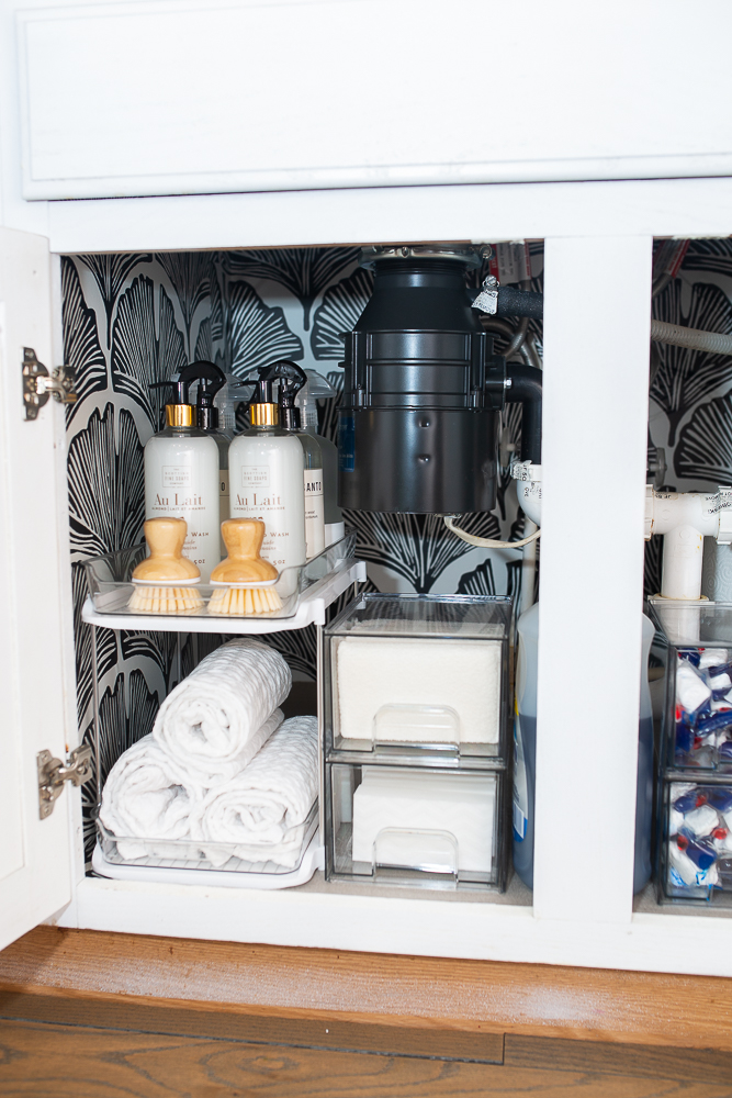 organize under sink with garbage disposal